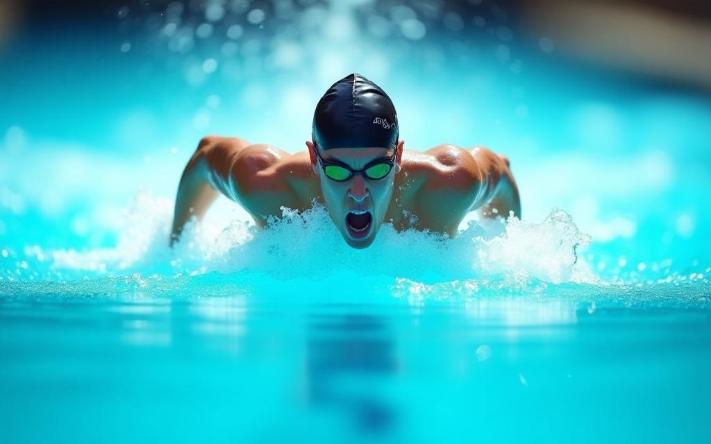 Professional swimmer in action in a pool, showcasing expertise and quality.