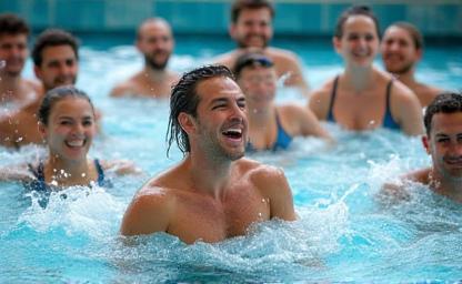 Group participating in aqua aerobics class.